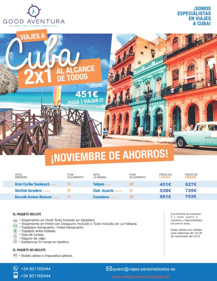 OFERTA 2X1 CUBA HABANA VARADERO Viajes Personalizados